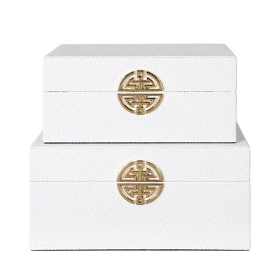 Orange & Gold Faux Leather Boxes Set of 2